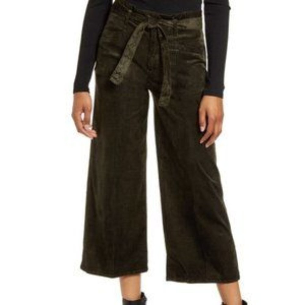 Paige Sutton High-Rise Crop Wide Leg Corduroy Pants In Chive green, Size 27 NWOT